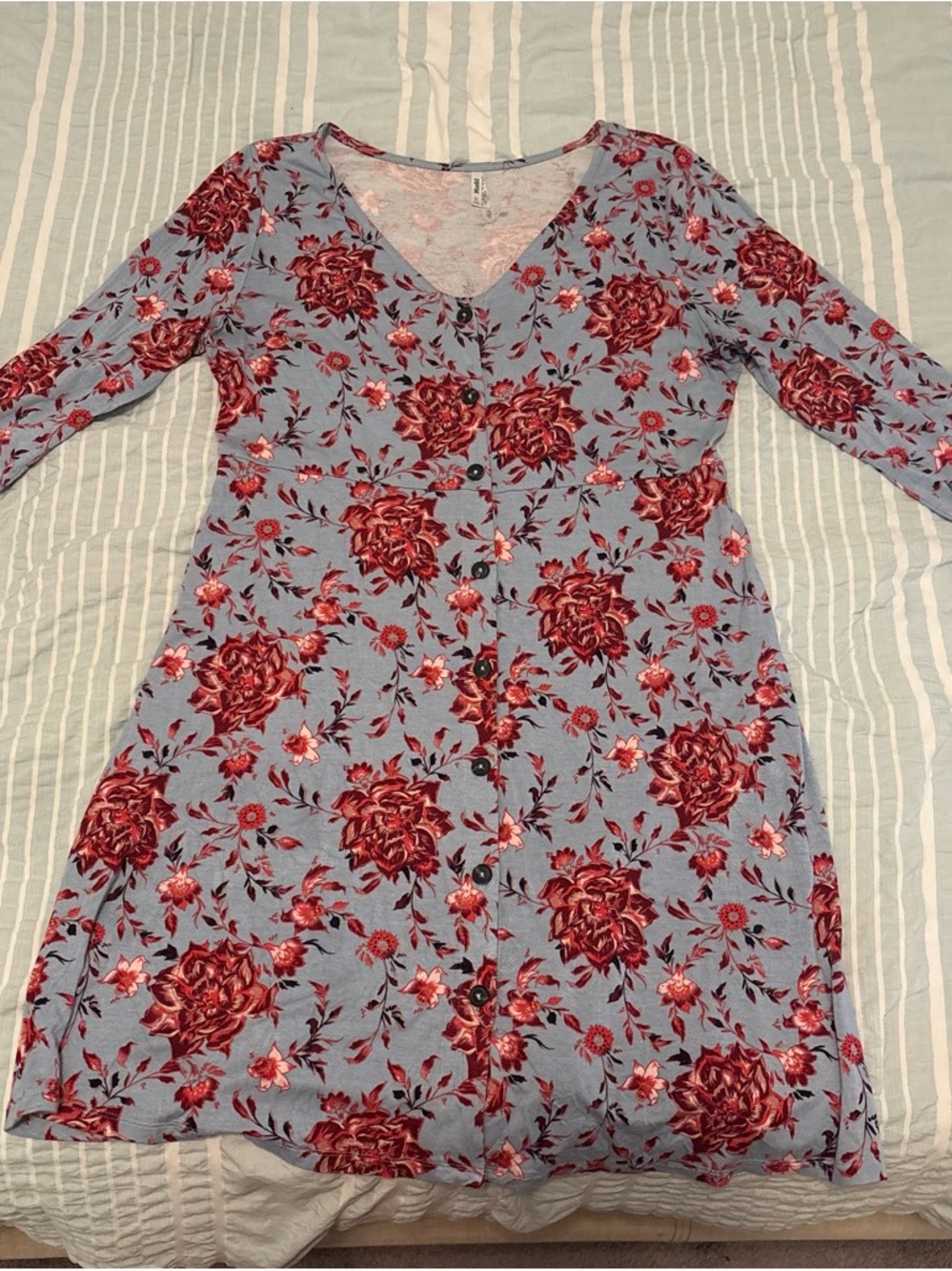 Mudd Light Blue Floral Button-Front Long Sleeve Dress